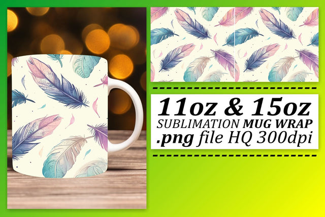 Vibrant Feather Mug Wrap: Sublimation Collection with Colorful Patterns Sublimation afrosvg 