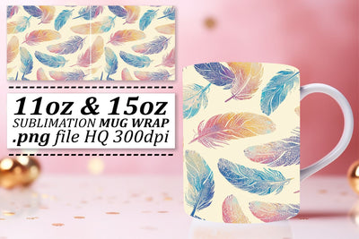 Vibrant Feather Mug Wrap: Sublimation Collection with Colorful Patterns Sublimation afrosvg 