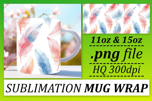 Vibrant Feather Pattern Mug Sublimation: 11oz 15oz Playful Edition Sublimation afrosvg 