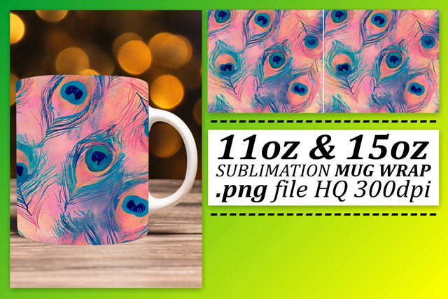 Vibrant Feather Pattern Mug Sublimation: 11oz 15oz Playful Edition Sublimation afrosvg 
