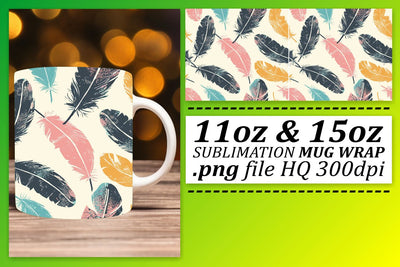 Vibrant Feather Pattern Mug Wrap: Sublimation Chic Charm Sublimation afrosvg 