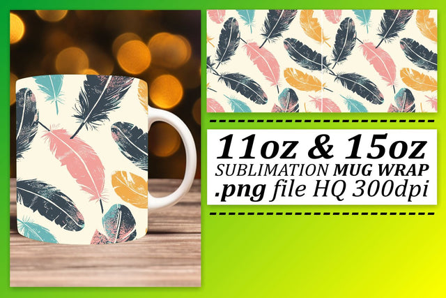 Vibrant Feather Pattern Mug Wrap: Sublimation Chic Charm Sublimation afrosvg 