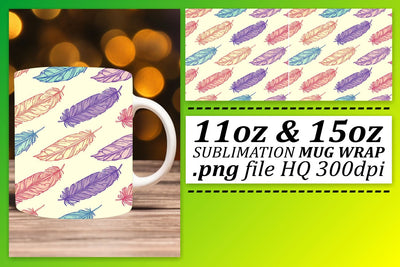 Vibrant Feather Pattern Mug Wrap: Sublimation Delight 11oz 15oz Sublimation afrosvg 