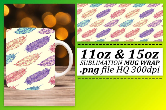 Vibrant Feather Pattern Mug Wrap: Sublimation Delight 11oz 15oz Sublimation afrosvg 