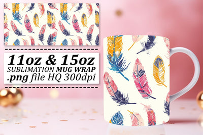 Vibrant Feather Pattern Mug Wrap: Sublimation Delightful Designs 11oz 15oz Sublimation afrosvg 