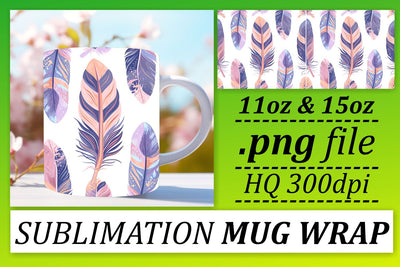 Vibrant Feather Pattern Mug Wrap: Sublimation Whimsical Collection 11oz 15oz Sublimation afrosvg 