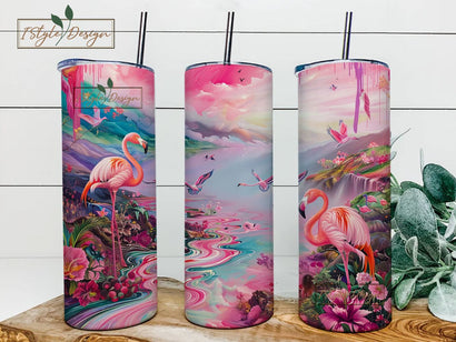Vibrant Flamingo Sunset Tumbler, Colorful Tropical Bird Art Insulated Drinkware, Unique Wildlife Themed Travel Mug Sublimation iStyleDesign 