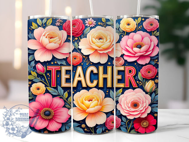 Vibrant Floral 20oz Teacher Appreciation Tumbler, Teacher Gift, Floral Tumbler, 20oz Tumbler, Sublimation Wrap, Vibrant Design, Teacher Appreciation, Custom Tumbler Sublimation ToriDesigns 