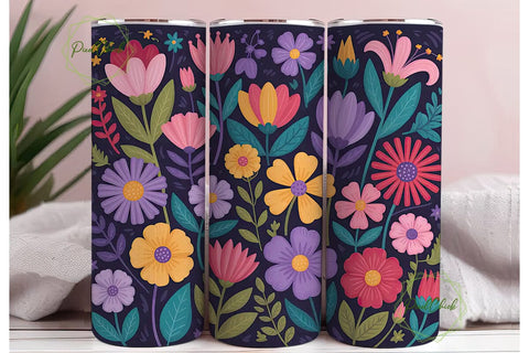 Vibrant Floral 20oz Tumbler Wrap Sublimation PixelChick 