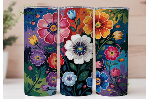 Vibrant Floral Bloom 20oz Tumbler Wrap Sublimation PixelChick 