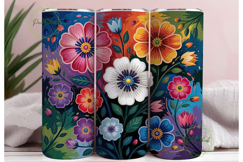 Vibrant Floral Bloom 20oz Tumbler Wrap Sublimation PixelChick 