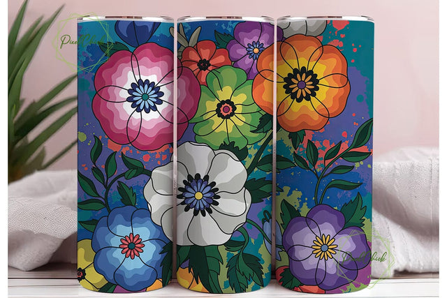 Vibrant Floral Bloom 20oz Tumbler Wrap Sublimation PixelChick 