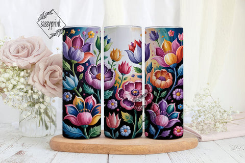 Vibrant Floral Bloom 20oz Tumbler Wrap Sublimation sassyprint 