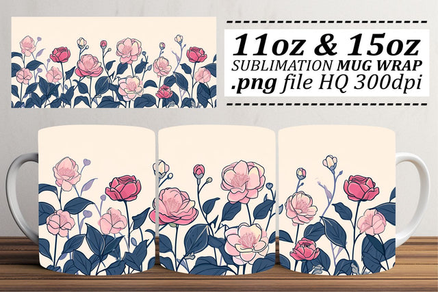 Vibrant Floral Delight Mug Wrap Design Sublimation afrosvg 