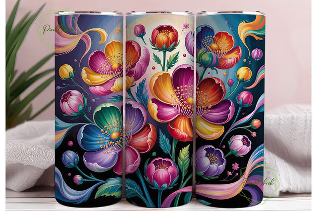 Vibrant Floral Dream 20oz Tumbler Wrap Sublimation PixelChick 