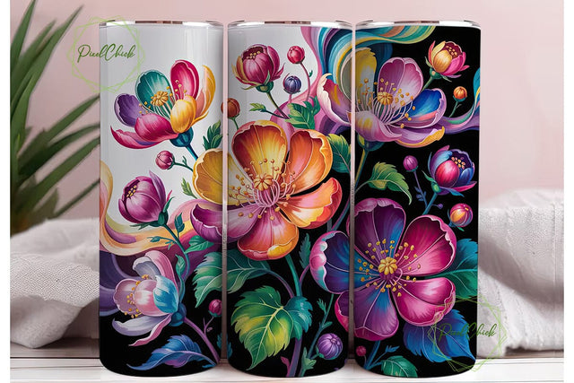 Vibrant Floral Dream 20oz Tumbler Wrap Sublimation PixelChick 