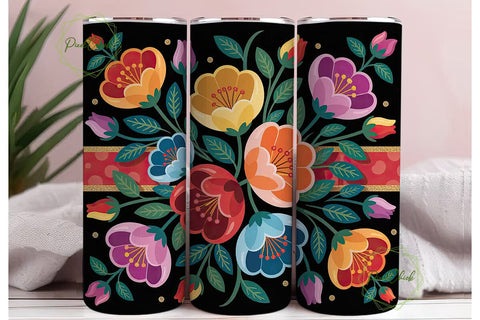 Vibrant Floral Glitter 20oz Tumbler Wrap Sublimation PixelChick 