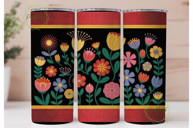 Vibrant Floral Glitter 20oz Tumbler Wrap Sublimation PixelChick 