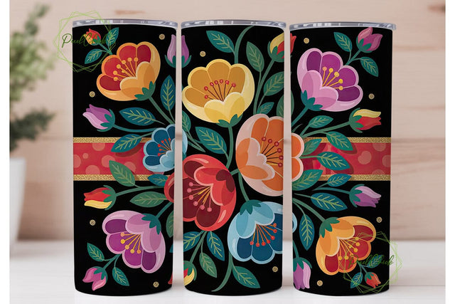 Vibrant Floral Glitter 20oz Tumbler Wrap Sublimation PixelChick 