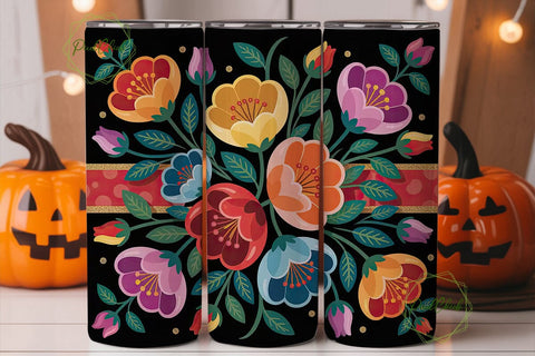 Vibrant Floral Glitter 20oz Tumbler Wrap Sublimation PixelChick 