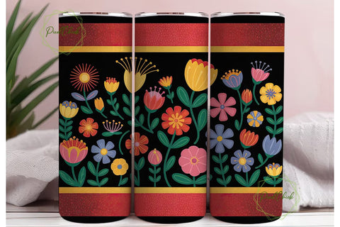 Vibrant Floral Glitter 20oz Tumbler Wrap Sublimation PixelChick 