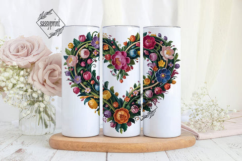 Vibrant Floral Heart 20oz Tumbler Wrap Sublimation sassyprint 