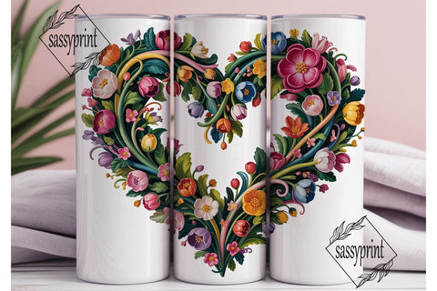 Vibrant Floral Heart 20oz Tumbler Wrap Sublimation sassyprint 