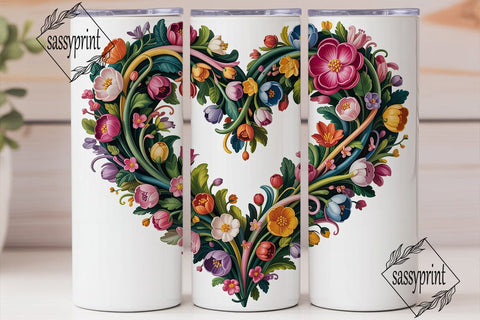 Vibrant Floral Heart 20oz Tumbler Wrap Sublimation sassyprint 