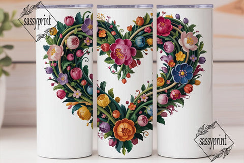 Vibrant Floral Heart 20oz Tumbler Wrap Sublimation sassyprint 