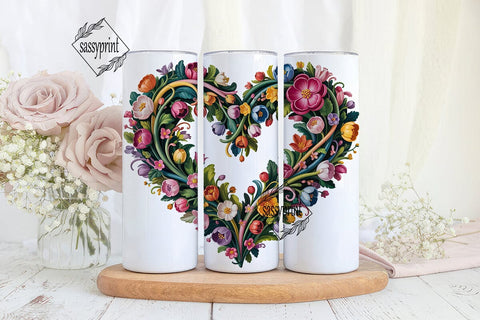 Vibrant Floral Heart 20oz Tumbler Wrap Sublimation sassyprint 