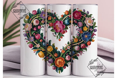 Vibrant Floral Heart 20oz Tumbler Wrap Sublimation sassyprint 