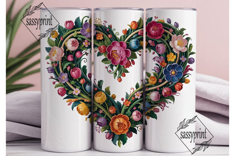 Vibrant Floral Heart 20oz Tumbler Wrap Sublimation sassyprint 