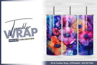 Vibrant floral ink painting tumbler png design Sublimation Regulrcrative 