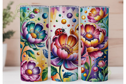 Vibrant Floral Ladybug 20oz Tumbler Wrap Sublimation PixelChick 