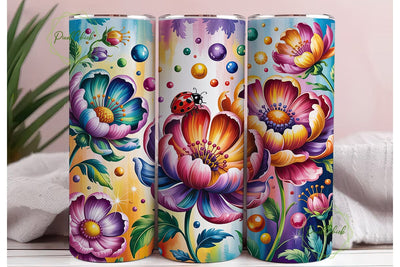 Vibrant Floral Ladybug 20oz Tumbler Wrap Sublimation PixelChick 