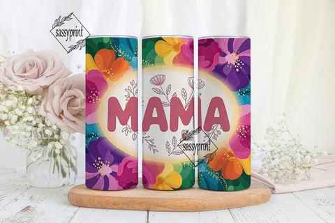 Vibrant Floral MAMA 20oz Tumbler Wrap Sublimation sassyprint 