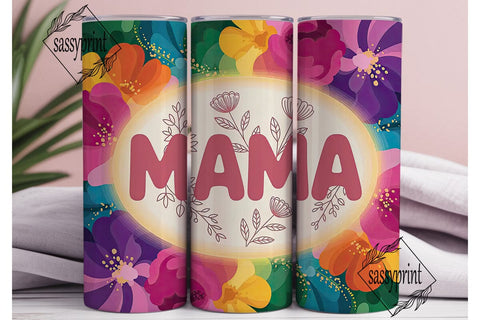 Vibrant Floral MAMA 20oz Tumbler Wrap Sublimation sassyprint 
