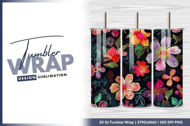 Vibrant floral pattern on dark background design Sublimation Regulrcrative 