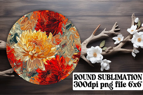 Vibrant Flower Round Decor: Keychain, Coaster, Circle Ornaments Sublimation afrosvg 