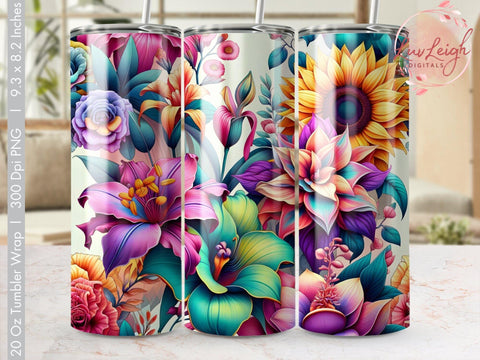 Vibrant Flowers Tumbler wrap sublimation PNG Sublimation Luvleigh Digitals 