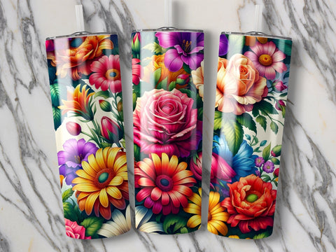 Vibrant Flowers Tumbler wrap sublimation PNG Sublimation Luvleigh Digitals 