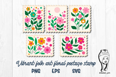 Vibrant folk art floral postage stamp SVG dadan_pm 