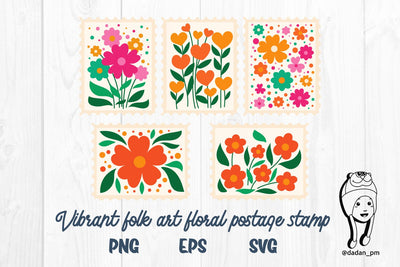 Vibrant folk art floral postage stamp SVG dadan_pm 
