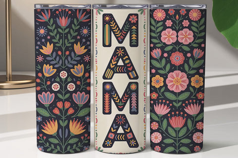 Vibrant Folk Art Mama 20oz Tumbler Wrap Sublimation DesignSVG 