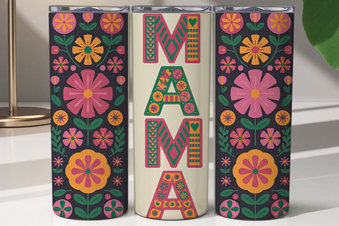 Vibrant Folk Art Mama 20oz Tumbler Wrap Sublimation DesignSVG 