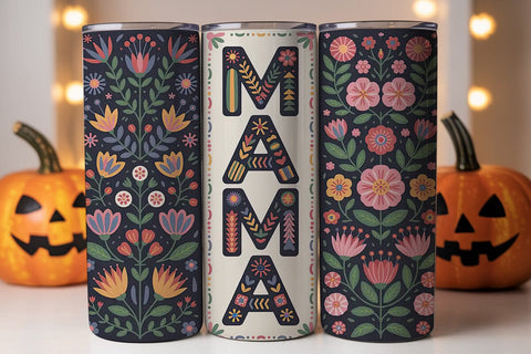 Vibrant Folk Art Mama 20oz Tumbler Wrap Sublimation DesignSVG 