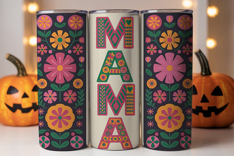 Vibrant Folk Art Mama 20oz Tumbler Wrap Sublimation DesignSVG 