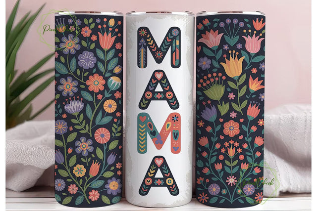 Vibrant Folk Art Mama 20oz Tumbler Wrap Sublimation PixelChick 