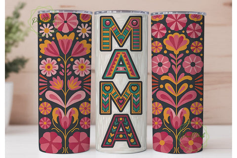 Vibrant Folk Art Mama 20oz Tumbler Wrap Sublimation PixelChick 