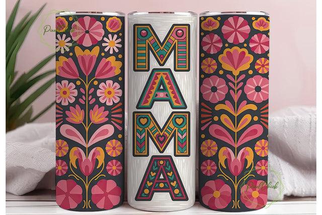 Vibrant Folk Art Mama 20oz Tumbler Wrap Sublimation PixelChick 